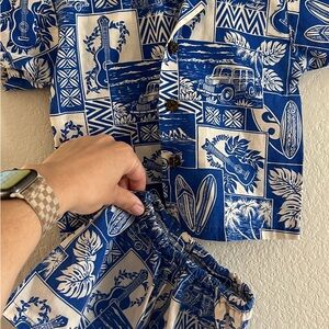 Toddler Blue and White Tropical Print Matching Set
